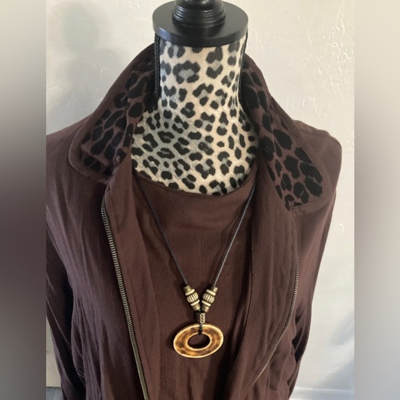 CM Shapes 3 pieces set women M blouse pants &cardigan brown collared cheetah zip - Picture 9 of 12